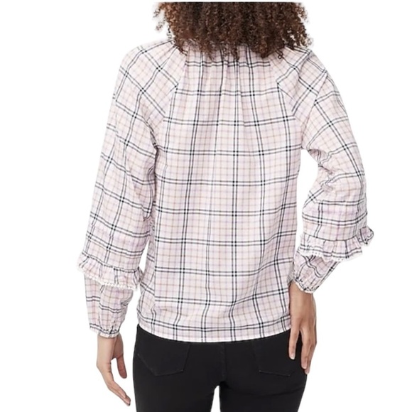 J. Crew - NWT Plaid Ruffle Trim Peasant Top Blouse Sz S - Picture 3 of 11
